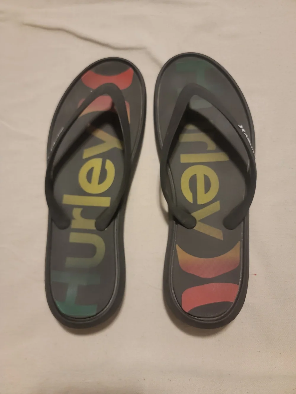 Hurley Men’s Black Flip Flops with Multicolor Logo